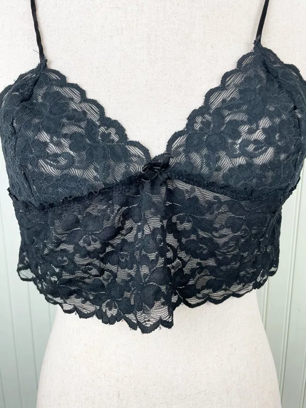 Vintage 80s 90s Alana Gale Sheer Black Lace Bralette Cami Small Dark Coquette - Image 2
