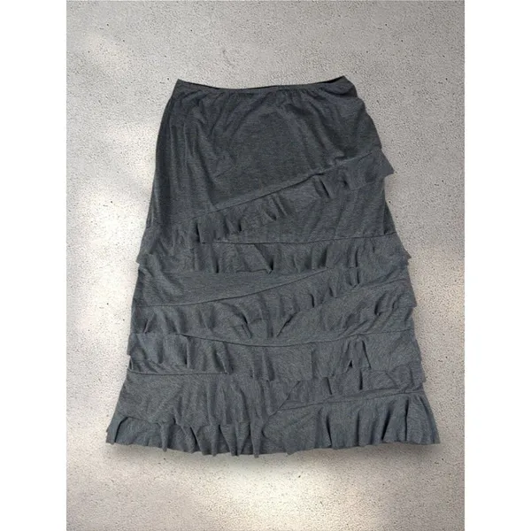 Coco Bianco Tiered Maxi Skirt Women's L Gray Elastic Waist Ruffle Bohemian Y2K - Image 2