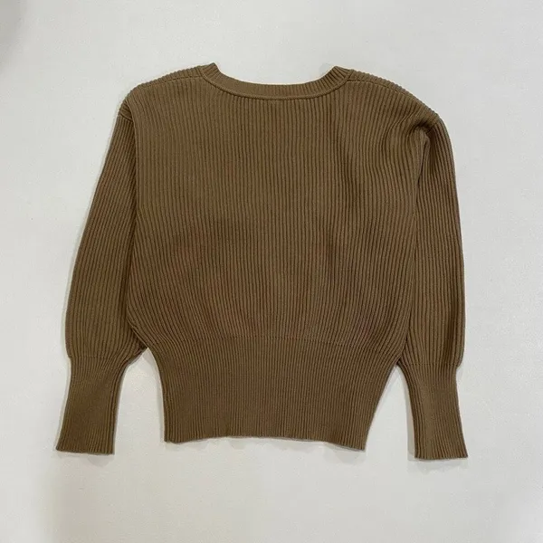 Free People Ribbed Knit V Neck Sweater XS Tan Fitted Cropped Boho - Image 3