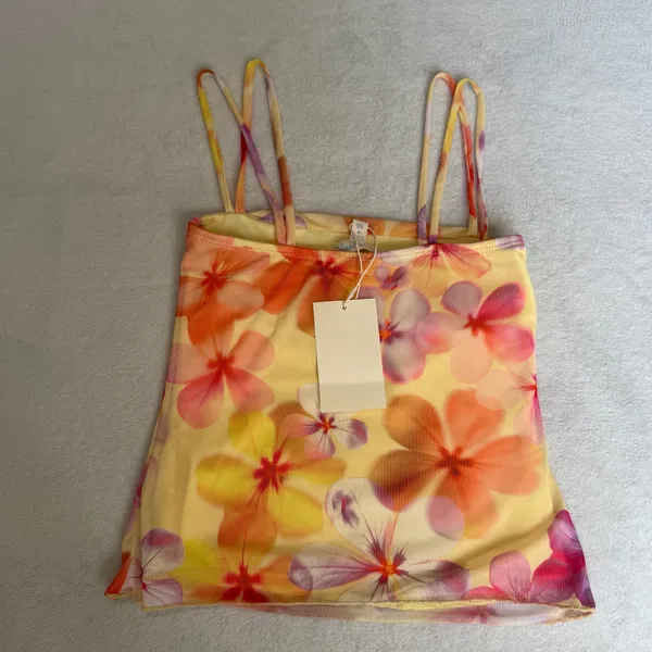 NWT See You Monday Yellow Floral Mesh Cami Top - Image 3