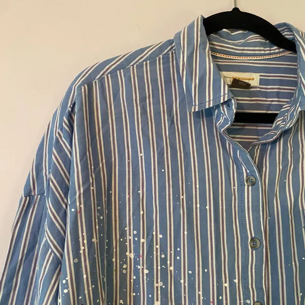 Pilcro Anthropologie Blue Stripe Button Down Shirt Preppy Oversized XS / Small - Image 4