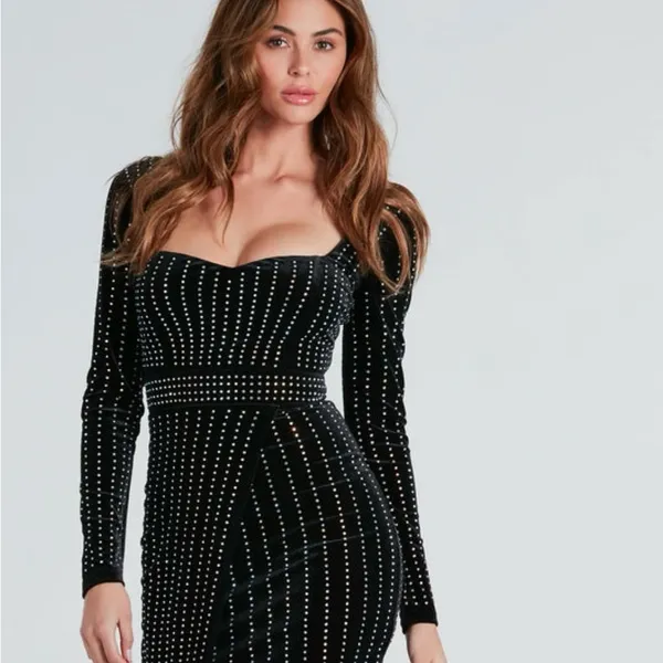 Windsor Black Mini Dress with Rhinestone Accents - Image 2