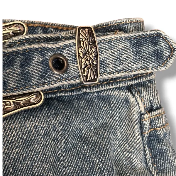 Austin Landing Denim Shorts Cutoff Frayed Western Filigree Buckle Boho Festival - Image 3