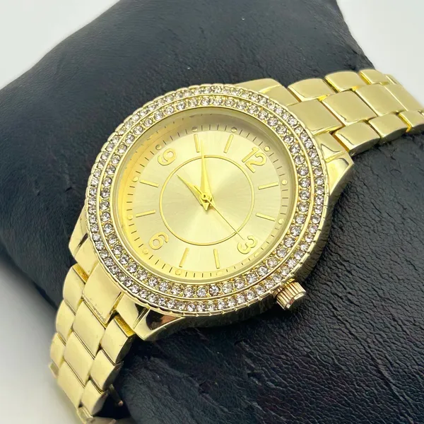 Women’s Gold-tone Crystal Accented Bezel Fashion Watch Working New Battery - Image 2