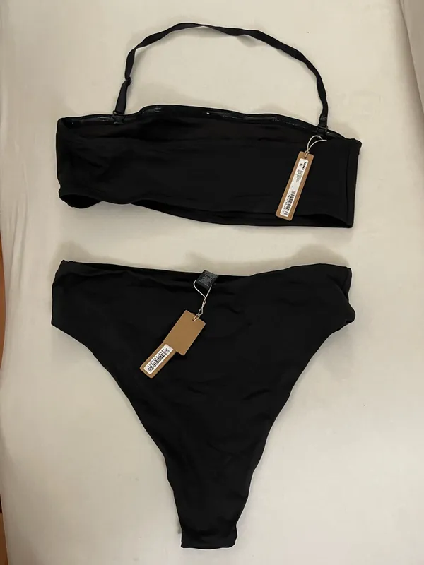 Skims NWT 2PC Onyx Bandeau Halter Bikini Top & Mid Waist Bottoms Swimsuit L - Image 2