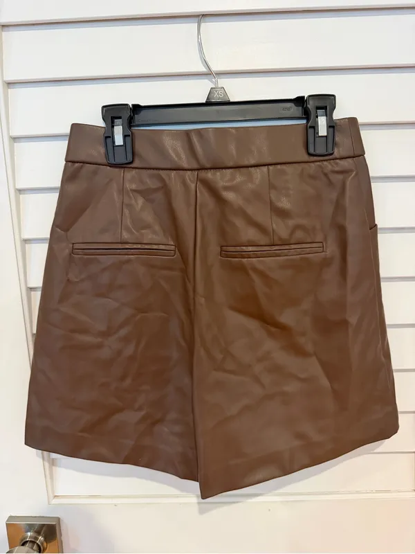 Zara Faux Leather Dress Shorts Sz XS Brown Glam Going Out Night Club - Image 4