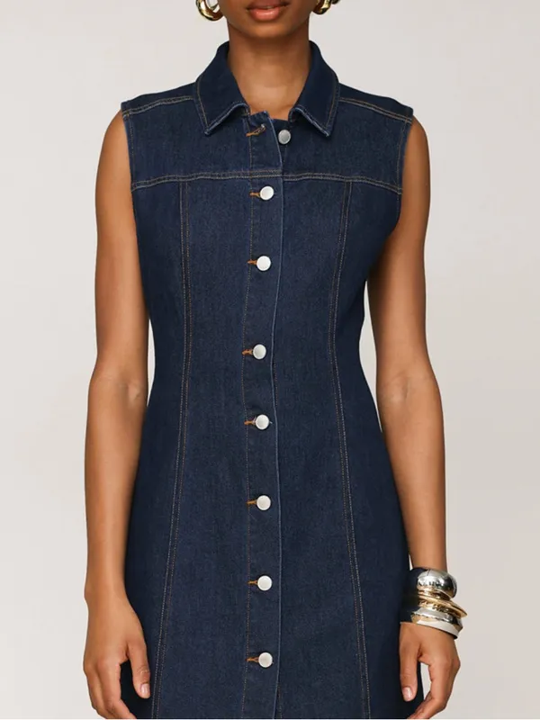 Avec Les Filles Dark Blue Denim Button-Front Maxi Dress - Image 5
