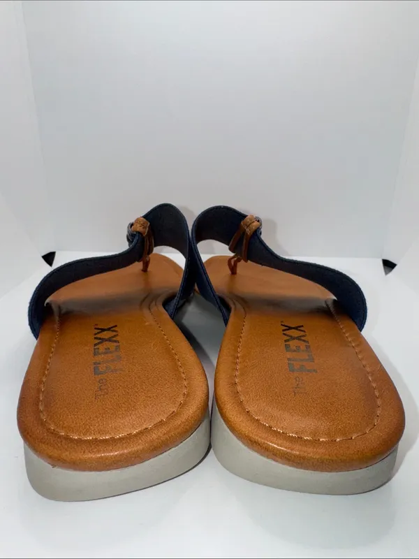 THE FLEXX Thong Sandals w Wide Strap Denim Blue Women’s 8 - Image 4