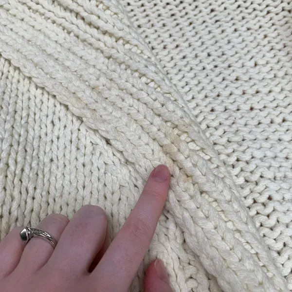 The Limited Handknit Wool Blend Chunky Cardigan Sweater Cream Pointelle‎ S/M - Image 3