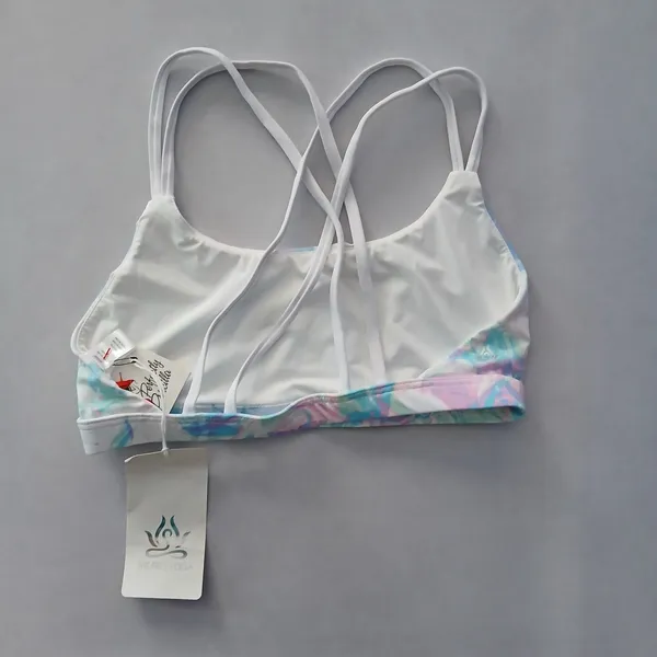 White Y2K VTG‎ Sports Bra Boho Tie Dye Activewear Yoga Workout Top Large - Image 2