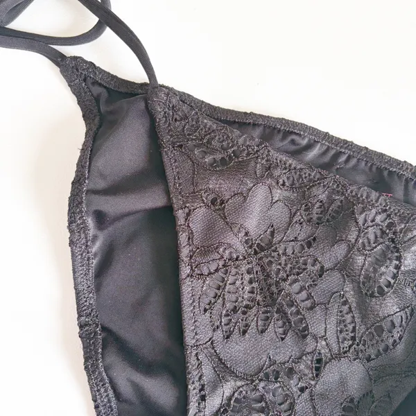 NWT Victoria's Secret Womens Black Floral Lace Side Tie Teeny Bikini Bottom S - Image 2