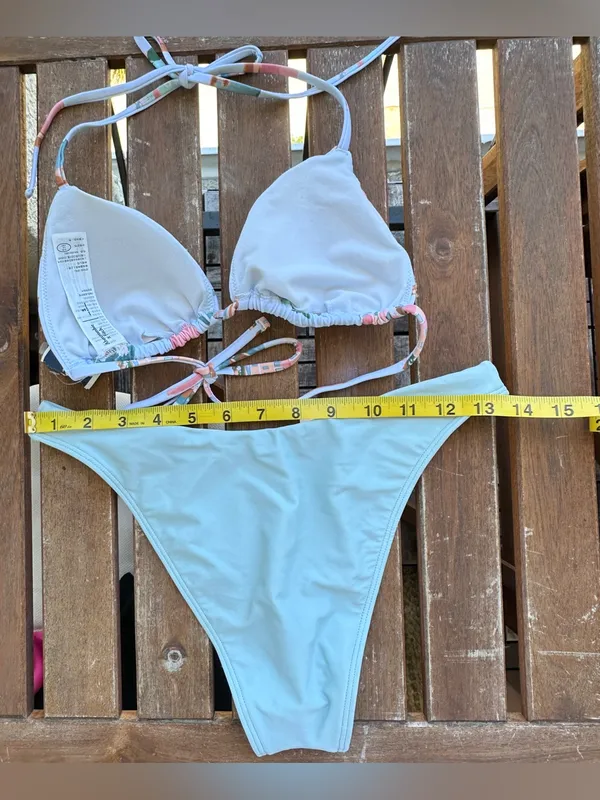 NWT Abercrombie & Fitch Bikini Set - Light Blue Postcard Pattern/Light Blue - S - Image 8