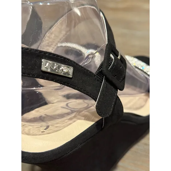 Sugar Chili‎ Rhinestone Wedge Sandals 9.5 black faux suede platform sparkle - Image 9