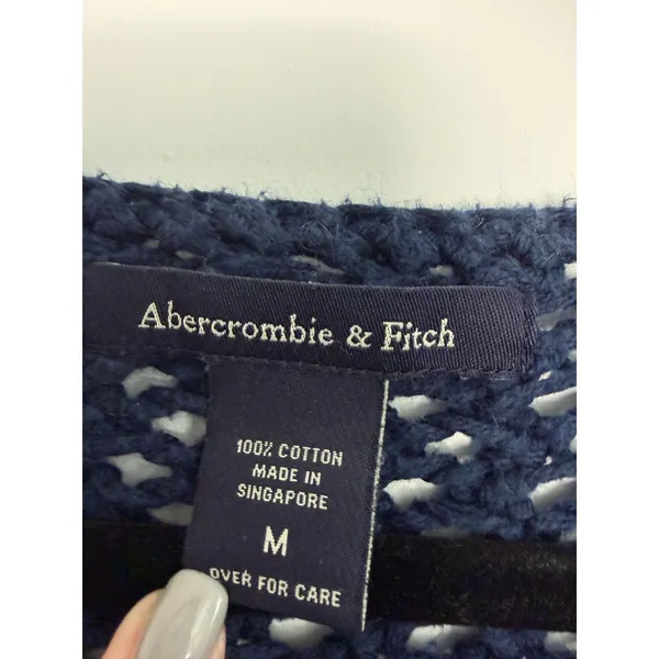 Abercrombie & Fitch Navy Blue Open Knit V Neck Bell Sleeve Sweater Size Medium - Image 4