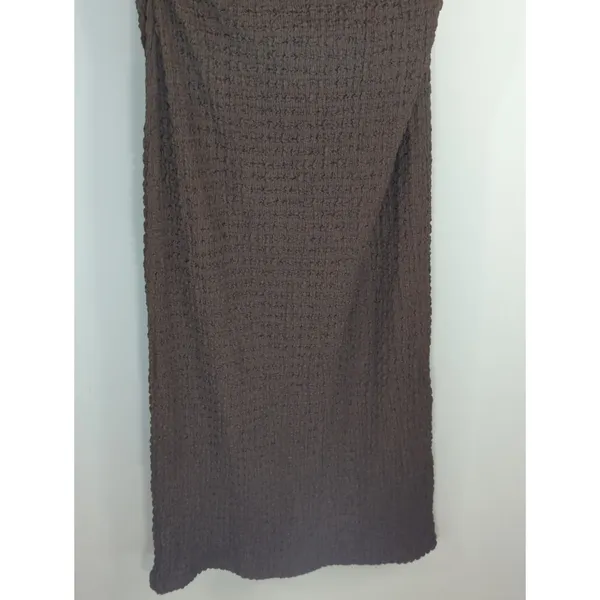 Zara Expresso Brown Textured Knot Ruched Side Maxi Dress LARGE Modest‎ Preppy - Image 12