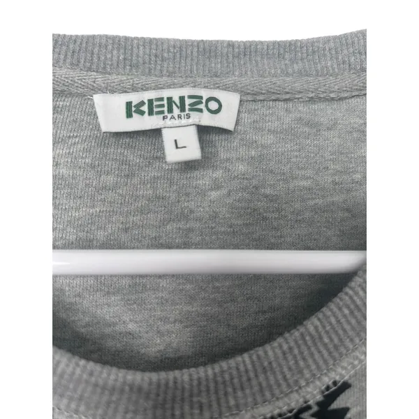 Kenzo Women’s Grey Flocked Velvet Tiger Logo Fleece Sweatshirt Dress-Size Large - Image 3