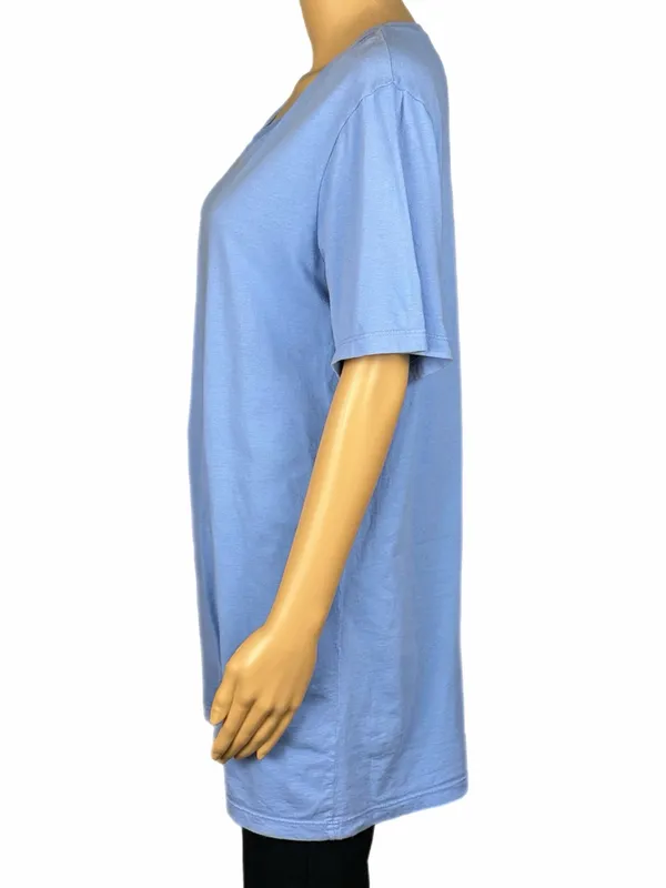 FLAX Periwinkle Blue Cotton V Neck Long Tunic Top Lagenlook Made USA Large - Image 3
