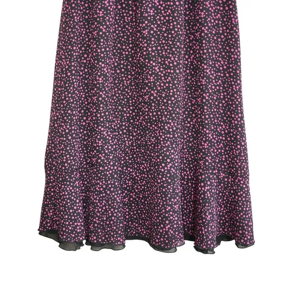 Vintage Pink Polka Dot Maxi Skirt Long A-Line High Waist Elastic Boho‎ Grunge - Image 3