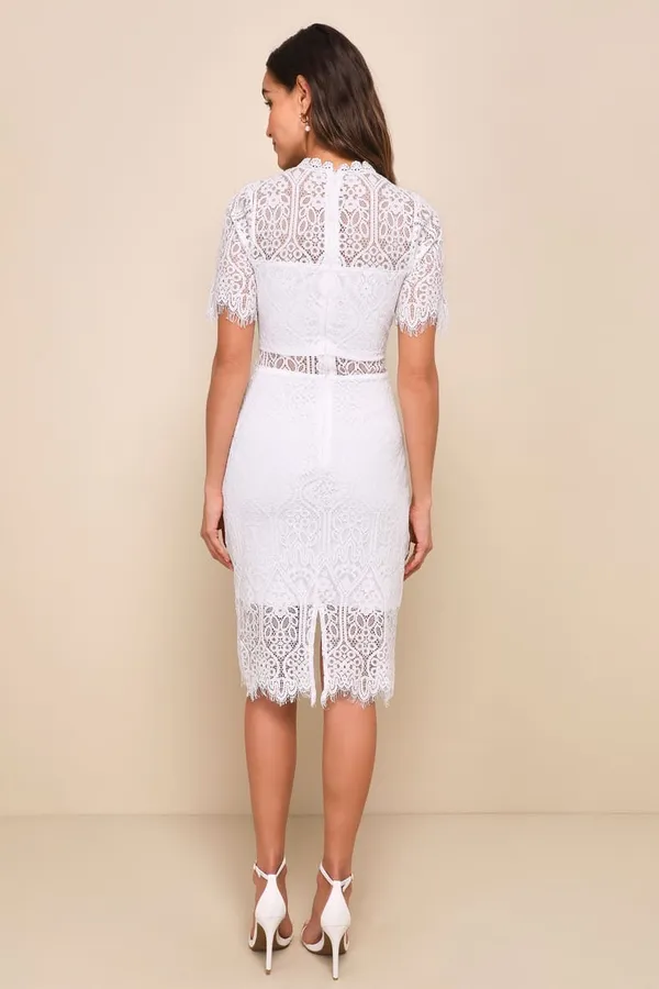 New Lulus Remarkable White Sheer Lace Short Sleeve Mini Dress Size XS MSRP $59 - Image 3