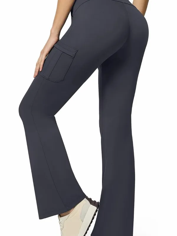 Women's Dark Gray Utility yoga Pants with Side Cargo Pockets - Image 2