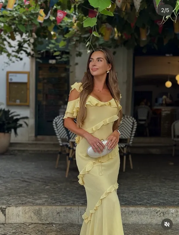 Zara Butter Yellow Ruffle Cold-Shoulder Maxi Bohemian Summer Sun Dress - Image 3