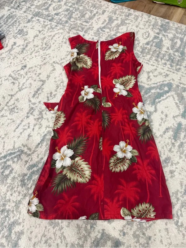 Vintage Pacific Legend Hawaiian Wrap Dress Red Floral 100% Cotton Large - Image 2