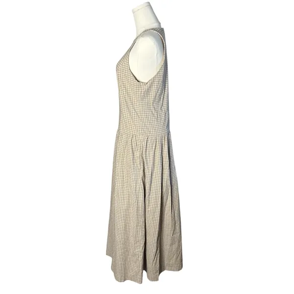 Abercrombie & Fitch Light Brown Check High Neck Drop Waist Sleeveless Midi Dress - Image 6
