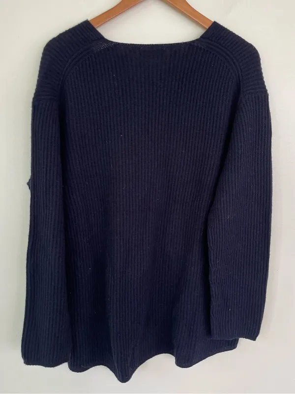 Madewell Woolside Pullover V-neck Sweater in Navy Blue XL Ribbed Texture Knit - Image 5