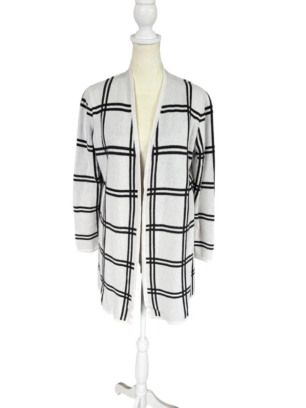 Loft Petite black and off white striped long sleeve open cardigan sweater MP - Image 5