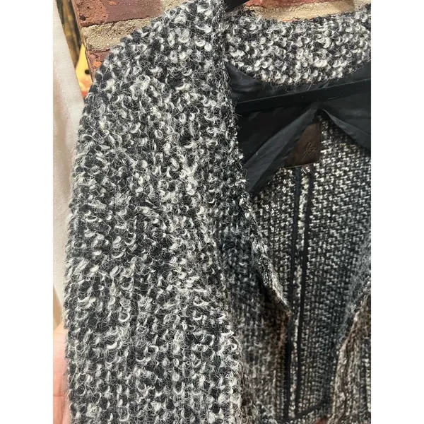 Joie Bouclé Wool Blend Long Cardigan Coat Gray White Size Small - Image 5