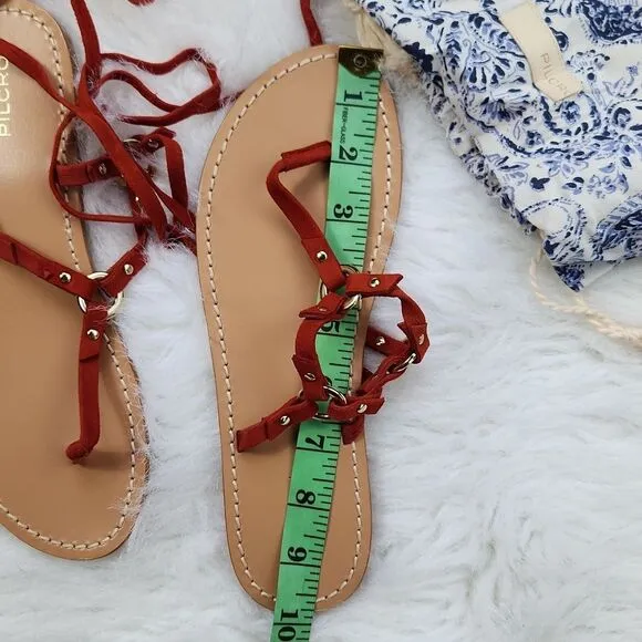 Pilcro Leather‎ Red Metal Strap Gladiator Sandals Size 7 - Image 4