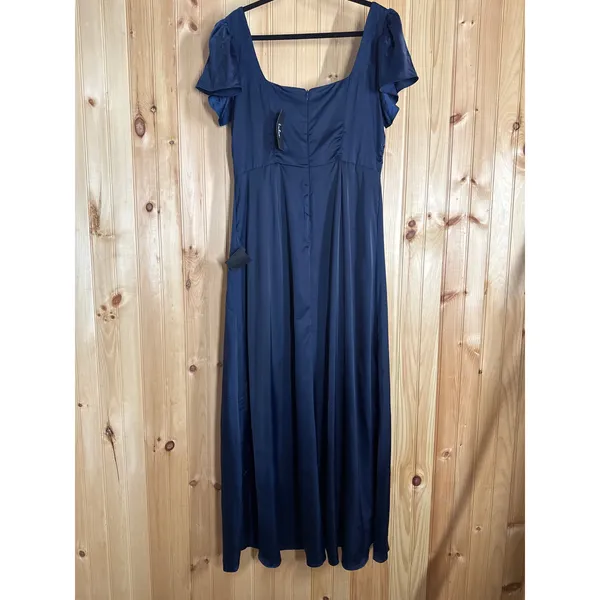NWT Lulus Ultimate Sweetness Navy Satin Flutter Sleeve Maxi Dress Wedding Sz L - Image 4