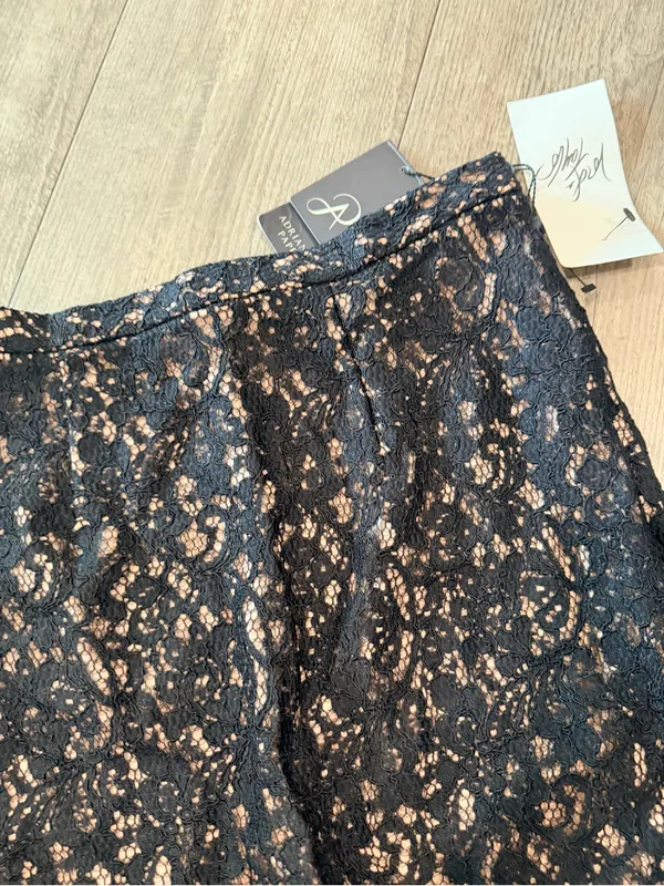 Adrianna Papell Navy Lace Maxi Skirt with Nude Underlay - Image 9