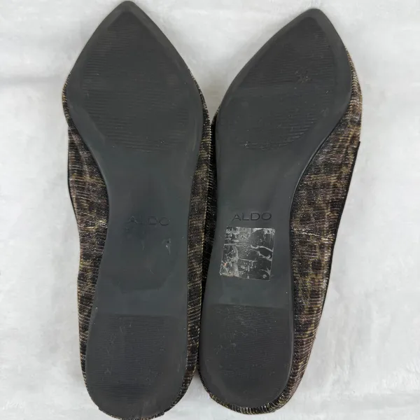 ALDO Leopard Print Metallic Pointed Toe Flats‎ Gold Bronze Size 9 Womens - Image 9