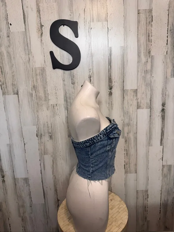 SHEIN Denim Corset Bustier Tube Top Womens Small Medium Wash Button Down Straple - Image 2