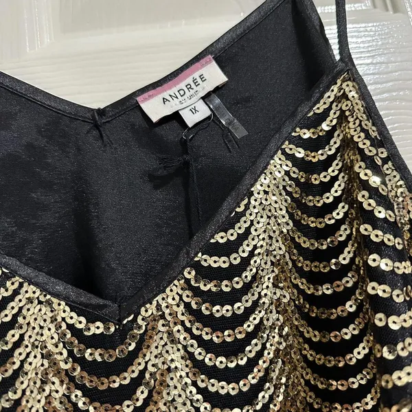 Andree By Unit Gold Sequin Black Sleeveless Tank For Party Sz 1X NWT $51 - Image 4