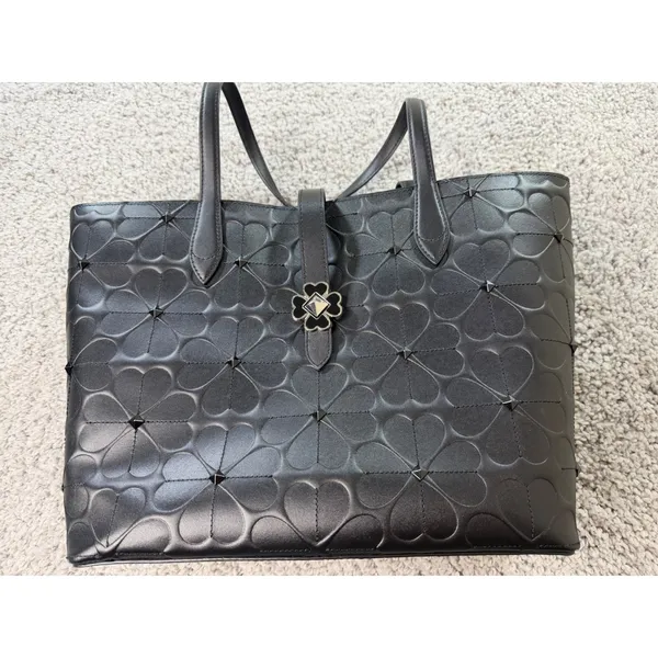 Kate Spade Kaci Flower Embossed Medium Tote Black Leather WKRU6 - Image 5