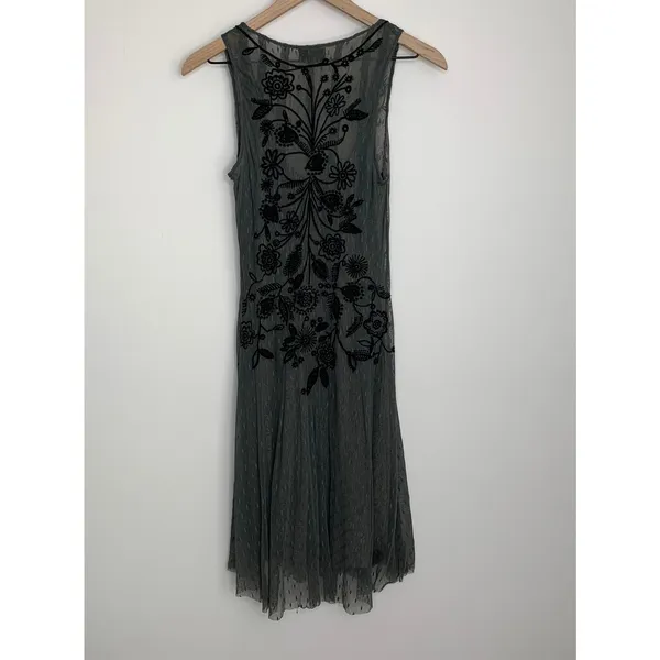 BIYA Darya Mesh Grey Embroidered Dress Womens XS Johnny Was - Image 3