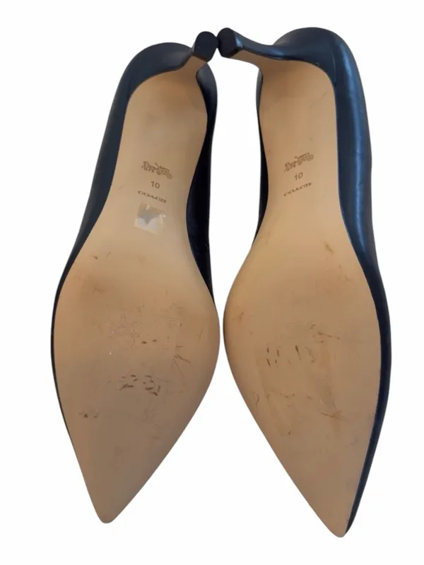 NWOT Coach Black Pointed-Toe Leather Heels with Silver Logo - Image 6