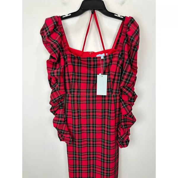 Antonio Melani Elena Plaid Square Neck Midi Dress Long Ruched Sleeve US 10 NWT - Image 5
