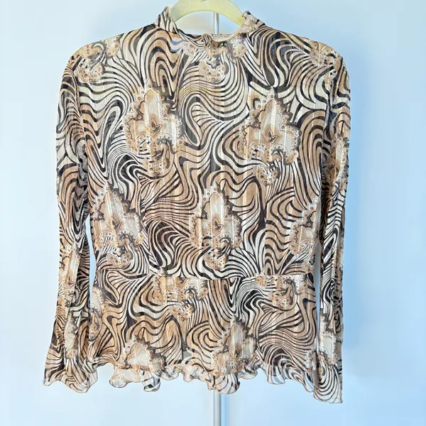 Notations Y2K Hippie Neutral Sheer Blouse Whimsygoth Party Fall Psychedelic Ruffle Medium - Image 3