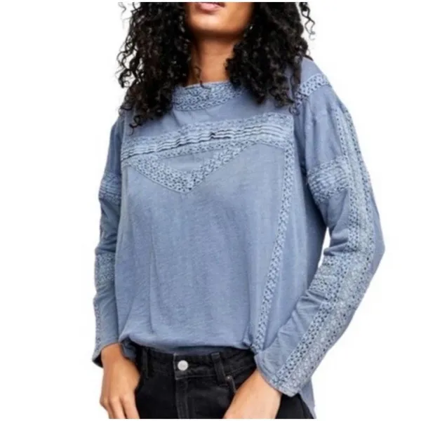 Free People Womens Boy Meets Girl Crochet Long Sleeve Top‎ Pacific Coast XS NWT - Image 3