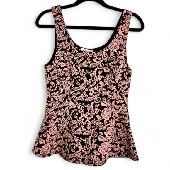 Sugarlips Black Pink Floral Jacquard Peplum Tank Top Large‎ - Image 2