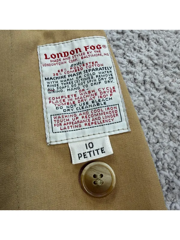 Vintage London Fog Maincoats Full Length Tan Belted Trench Coat Womens 10 P USA - Image 3