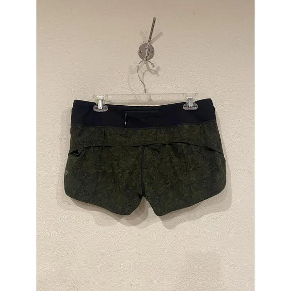 Lululemon Shorts Womens 8 Green Floral Lined Elastic Waist Running Athletic Gym - Image 2
