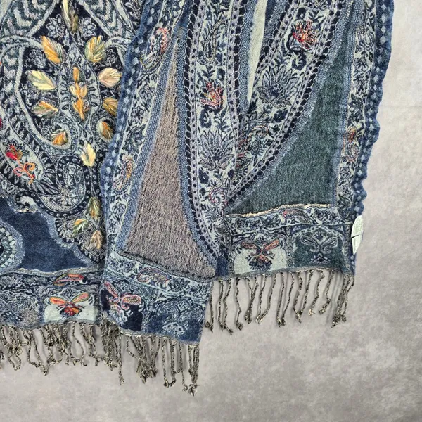 Coldwater Creek Blue‎ Embroidered Pashmina Floral Paisley Wrap Shawl Scarf OS - Image 4