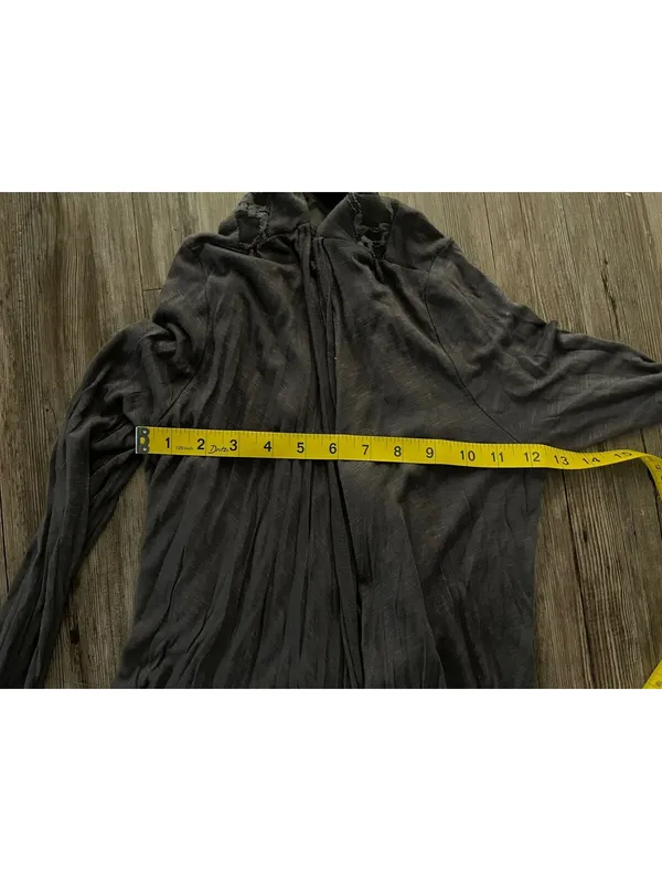 Y2K Eyeshadow Long Gray Lace Trim Open Front Cardigan Sz M - Image 5