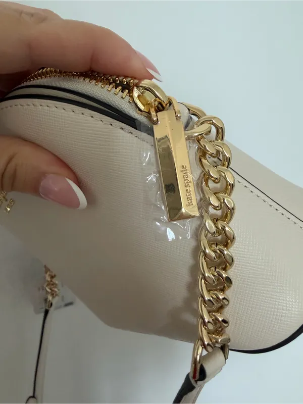 kate spade Cream Leather Dome Crossbody with Gold Chain - Image 7