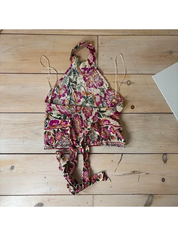 Nicole Miller Artelier NWOT Women's Boho Floral Halter Blouse Size XS - Image 4