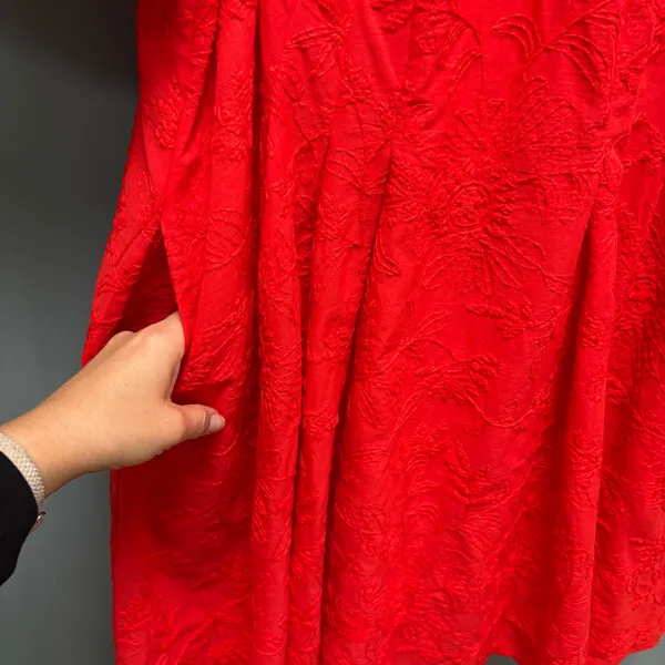Eliza J Floral Embroidered Puff Sleeve Cotton Fit & Flare Dress in Red 14 - Image 9